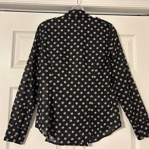TORY BURCH Sz 6 Black Kingfish Print Long Sleeve Utility Shirt Top - Picture 8 of 9